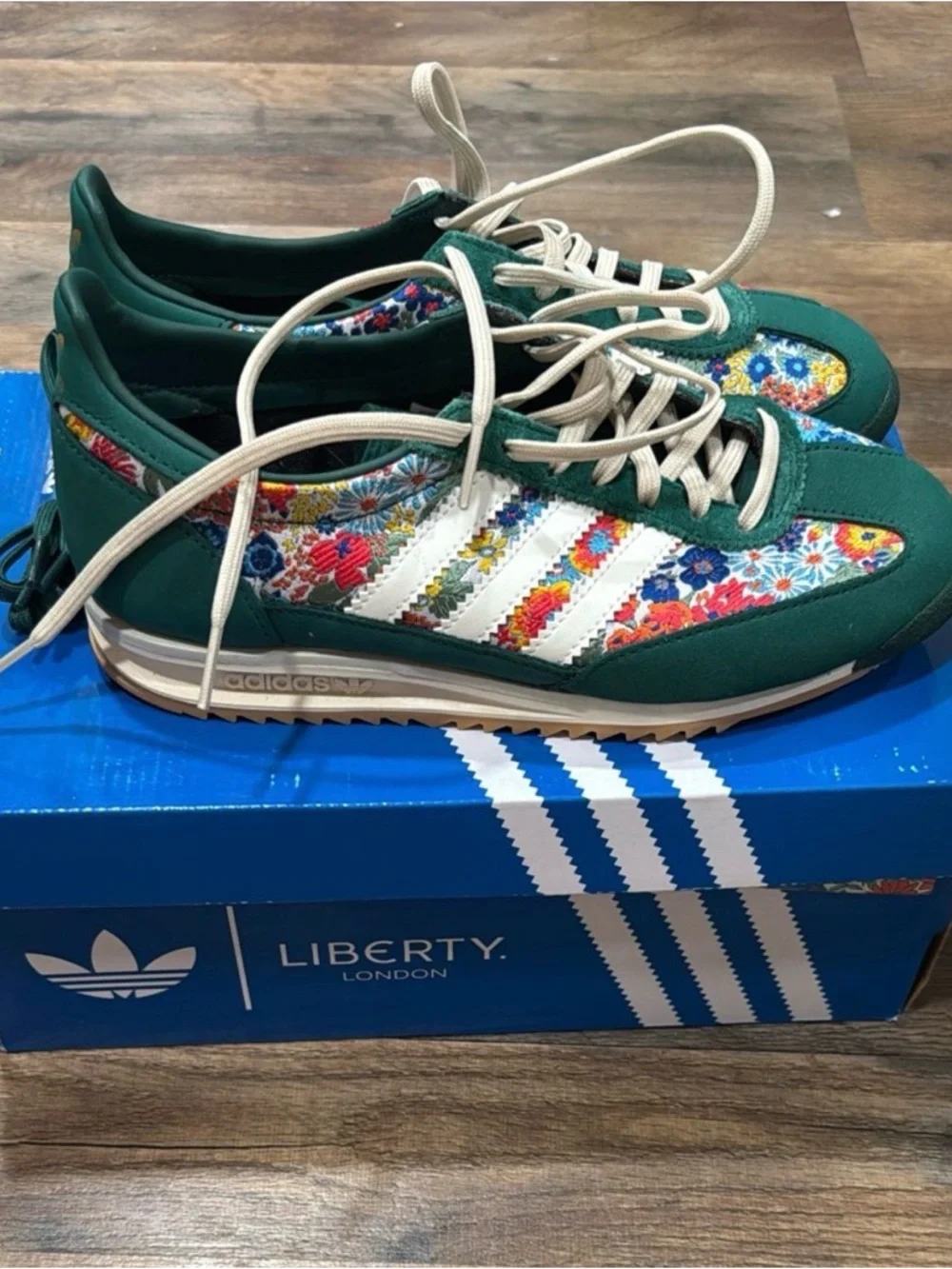 adidas Green Floral Print Athletic Shoes with Cream Stripes - Picture 2 of 4